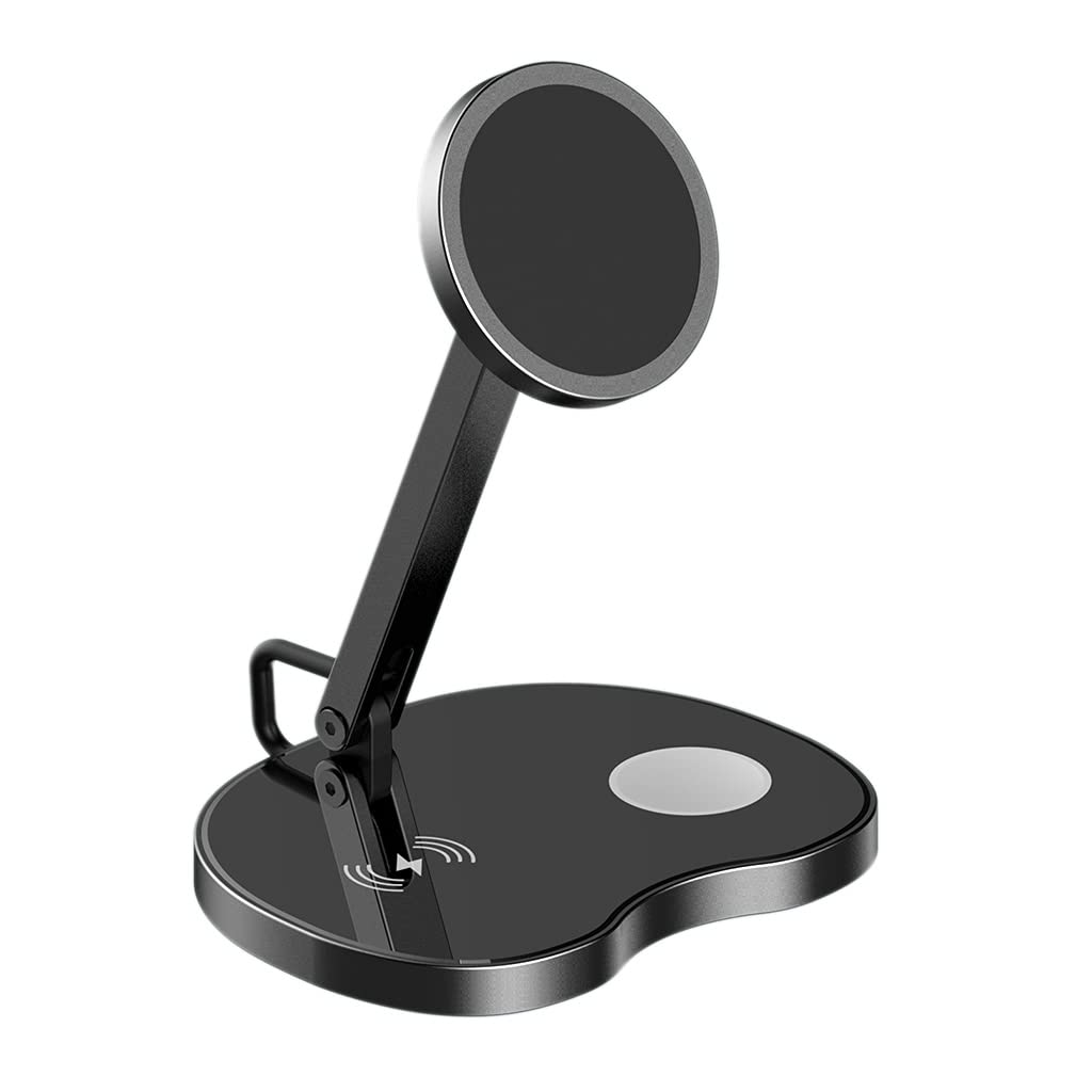 Supporto pieghevole 3 in 1 per cellulare, supporto di ricarica wireless, caricabatterie wireless veloce, stazione di ricarica rapida, nero/bianco