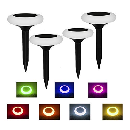 DiDi DENG Solar Ground Lights Color Change Waterproof Ring Led Lights In-Ground Outdoor Landscape for Garden Lawm Patio Pathway Yard Walkway Auto On/Off (4 Pack)
