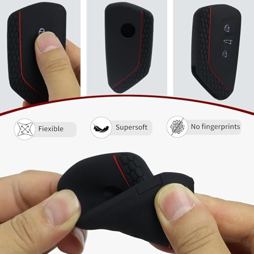 2Pcs Car Key Case,Silicone Car Key Cover Compatible with VW,Golf 8 7 5,Seat Leon MK 4,VW ID.3, Tarraco, Ateca, Skoda Octavia, Cupra,Key Fob Cover 3 Button Auto Keyshell Protective Sleeve - Image 4