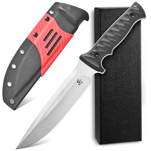 Sitivien ST35 Fixed Blade Knife AUS-10 Steel Blade G10 Handle Full Tang Knife for Outdoor Camping Hunting Fishing Survival(Silver)