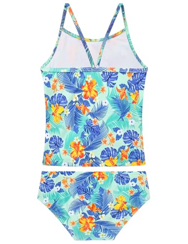 Image of Girls Tankini Swimsuit UPF50+ Ruffle 2 Piece Bathing Suit Full Coverage Kids Swimwear Ages 2-14 Years