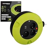 GERMINA DER ELECTRIKER Cable de extensión de carrete de jardín IP20 cable de 5 metros de grosor manivela de bobinado + 3 salidas + USB