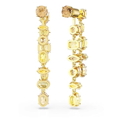 Swarovski Orecchini Pendenti Gema, Design Asimmetrico, Taglio Misto, Lunghi, Gialli, Placcato Color Oro - 5