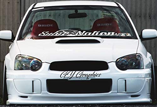 Gy Vinyl Arts Subie Nation Windshield Decal Car Sticker Banner Graphic for WRX STI Legacy Forester Outback Levorg Impreza BRZ (White)