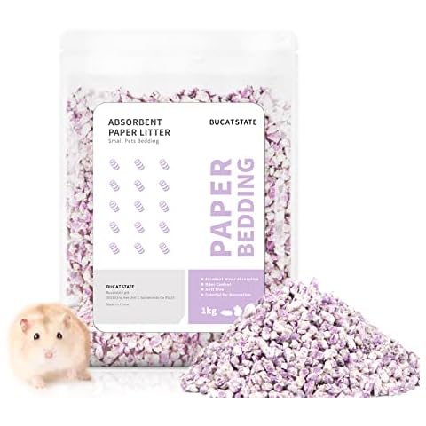 BUCATSTATE Paper Bedding Dust-Free, 1KG Absorbent Guinea Pig Rabbit Bedding Pellets Paper Hamster Bedding Odor Control Pet Litter for Reptile, Small Animals (Purple) Cover