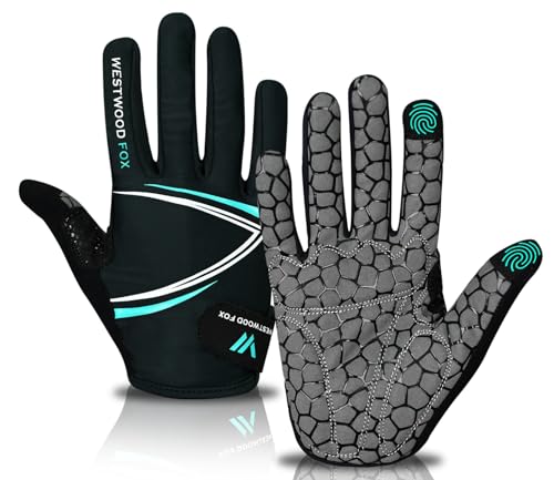Amazon WESTWOOD FOX Full Finger Cycling Gloves, Padded, Anti-Slip Touchscreen, Shock Absorbing Mountain Bike Gloves for Road Bicycle, MTB, Road Racing, Biking and Sports Gloves for Men Women (AQUA, M) #ad