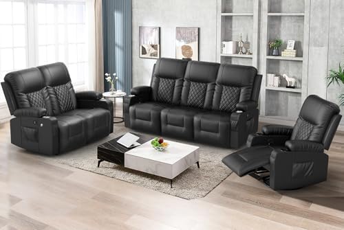 FURNIMAT Oversized Recliner Sofa Set with 3+2+1 Pieces in Living Room, 3 Seats Dual Reclining Sofa Couch with USB Ports, 1 Recliner Chair with Vibration Massage and Heat Single Sofa Seat, Bedroom, RV FURNIMAT Oversized Recliner Sofa Set with 3+2+1 Pieces in Living Room, 3 Seats Dual Reclining Sofa Couch with USB Ports, 1 Recliner Chair with Vibration Massage and Heat Single Sofa Seat, Bedroom, RV