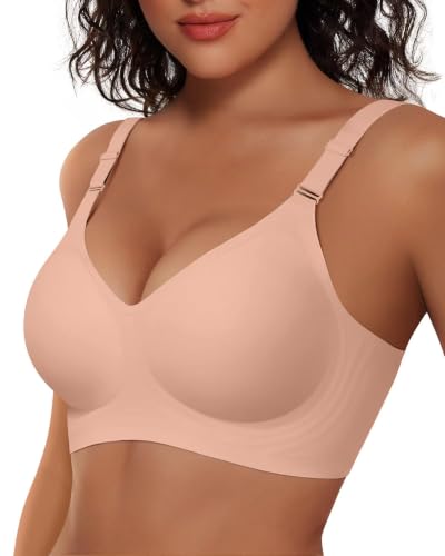 Vertvie Jelly Bra No Underwire Seamless Push Up Full Coverage, Praline, S - image 1