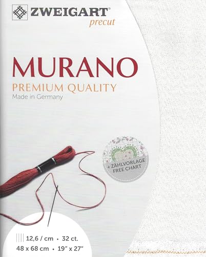 Image of Wizardi Murano 32 Count Pearl Flecked White 3984 /11. Needlework Canvas, Cross-Stitch Fabric, Embroidery Cloth, Needlepoint Canvas. 47% Cotton, 42% Viscose and 11% Met.Polyester. Precut Zweigart