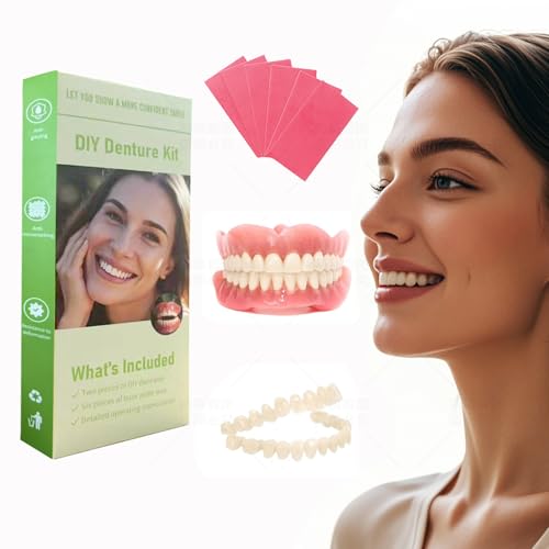DIY Denture Kit - Top & Bottom Fake Teeth with Comfort...