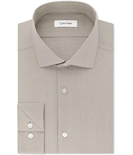 Calvin Klein Mens Non-Iron Stretch Button Up Dress Shirt cafT 15