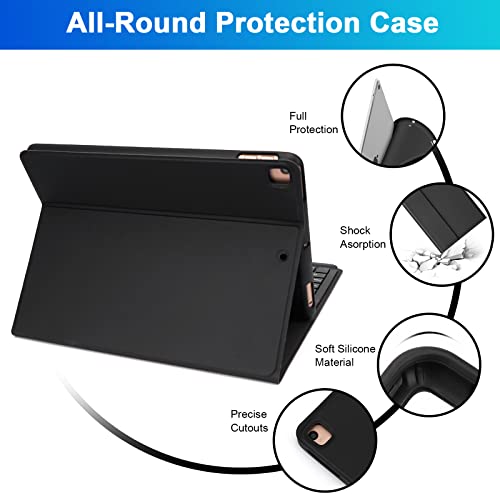 Image of SOPPY Bluetooth Keyboard Case with Mouse for iPad 9th Gen 2021, 8th Gen 2020, 7th Gen 2019 10.2 inch, Air 3 & Pro 10.5 inch, Detachable Wireless Keyboard, Slim Protective Cover, Rechargeable, Black