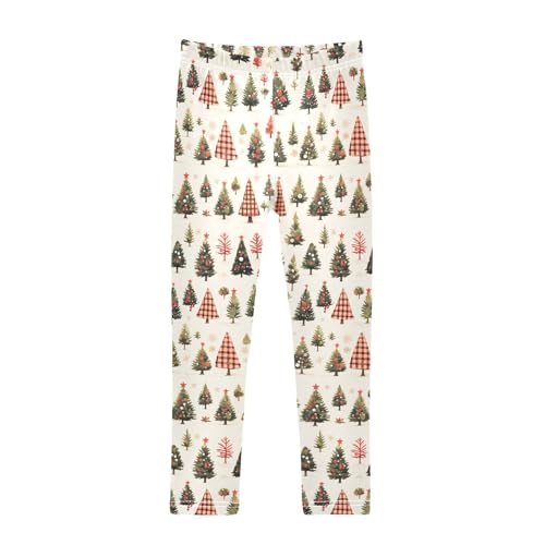 KLL Buffalo Plaid Christmas Trees Toddler Girls Active Leggings Stretch Full Length Yoga Pants Running