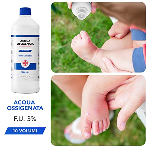 AIESI® Acqua Ossigenata disinfettante F.U. 3% 10 Volumi con tappo di sicurezza per bambini flacone da 1 litro, Made in Italy - immagine 5