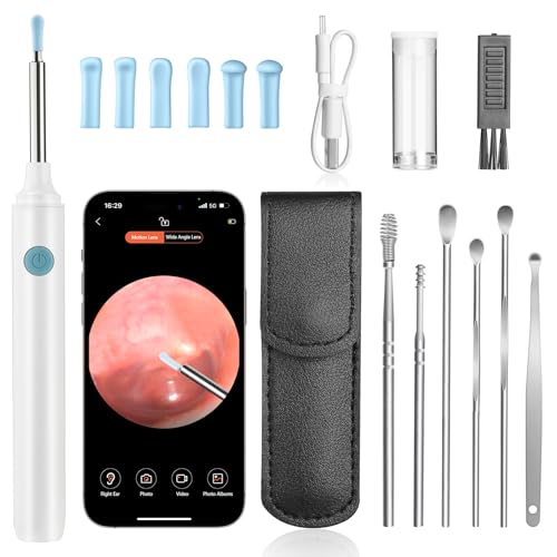 AiQInu Otoscopio 1080P HD Camara Limpiador de Oidos con WiFi,Endoscopio para Oidos con 6 luces LED Impermeable Kit Endoscopio de Oído para iPhone, iPad y Android