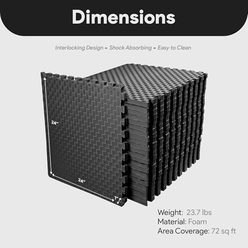 Image of BalanceFrom 1 inch Extra Thick Puzzle Exercise Mat with EVA Foam Interlocking Tiles for MMA, Exercise, Gymnastics and Home Gym Protective Flooring, 72 Square Feet (Black) | Tiles for Home Gym, Mat for Home Workout Equipment, Floor Padding for Kids, Black, 24 in x 24 in x 1 in, 72 Sq Ft - 18 Tiles