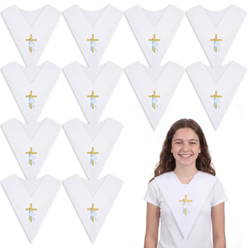 Shyyween 12 Pcs Baptismal Pinafore Stole for Church Baptism, Cross, White