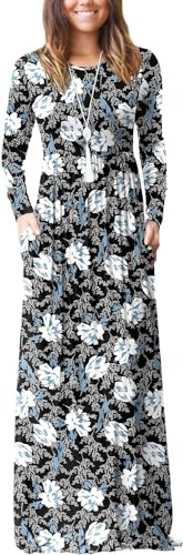Image of EUOVMY Women's Long Sleeve Loose Maxi Dresses Casual Long Dresses with Pockets