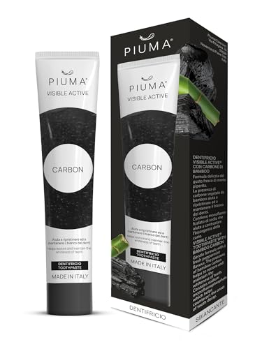 PIUMA Dentifricio con Carbone di Bambù - Naturale Sbiancante Denti - Gusto Menta Piperita, Packaging Riciclabile (75 ml)
