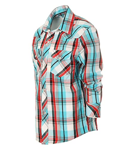 Image of Gioberti Boys Casual Western Plaid Long Sleeve Pearl Snaps Shirt