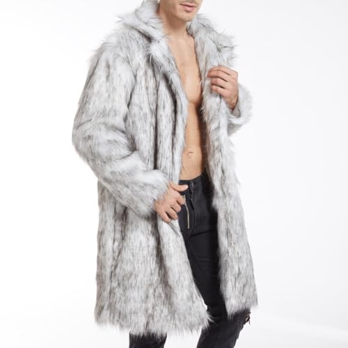 Générique Herren Ken Kunstpelz Kleidung Vintage Offizier Tunika Jacke Luxus Winterjacke Luxus Kunstpelz Jacke Mode Revers Militär Dicker Mantel Laye Wintermantel, grau, XL