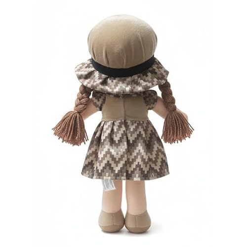 Image of Apollo Toys Soft Cloth Doll for Kids | Cute Braided Girl Plush Toy with Hat | Premium Cotton Stuffed Soft Toy for Girls | Birthday Gift for Kids | Safe & Washable Doll (Blue Dress, 50 cm) (Brown)