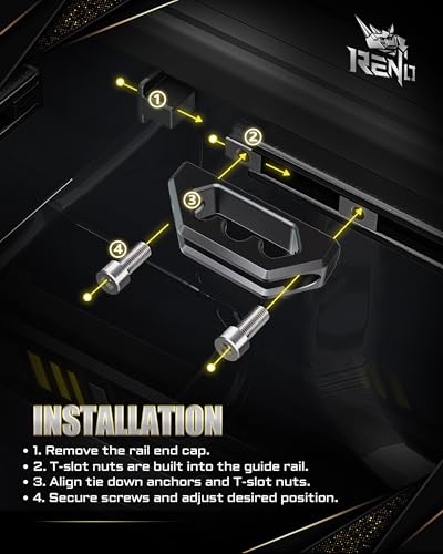Image of RENO Bed Rail Cleats, Tie Down Anchors for Cargo Trailer Compatible with Tacoma Tundra Gladiator Pickup Truck, Replaces PT278-35160 /35111 /35112 /35100-S1 /35050-S1 PT785-35050-S1 (Aluminum,Black,2PCS)