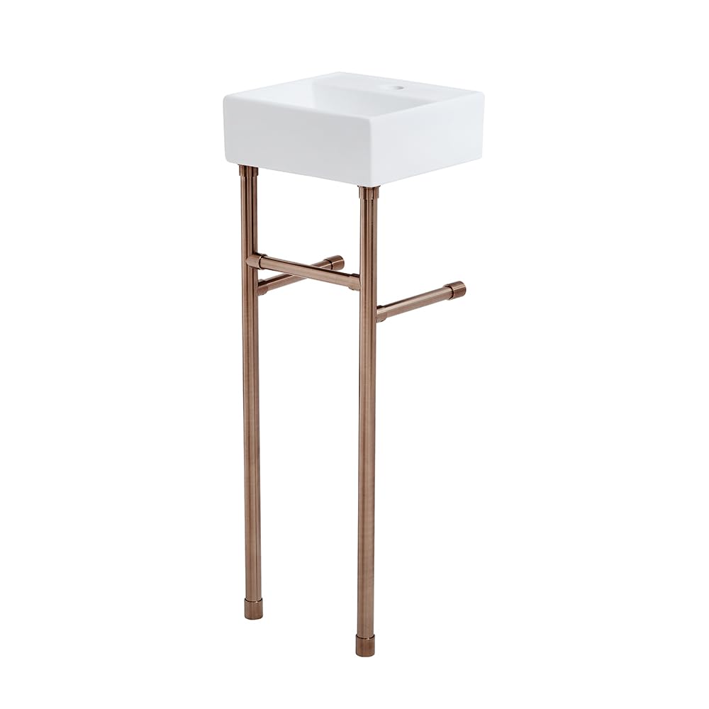 Milano Dalton White Ceramic Square 1 Tap Hole Bathroom Basin Sink Copper Washstand - 280mm x 280mm