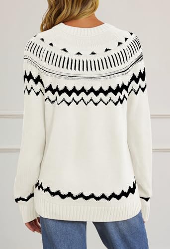 MEROKEETY Women's 2025 Fall Winter Striped Pullover Sweater Trendy Crew Neck Long Sleeve Vintage Color Block Knit Tops3