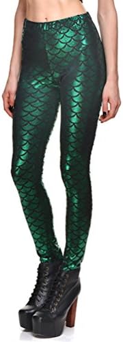 Women's Hot Green Fish Scale Leggigns Workout Running Stretch Tight Long Pants S