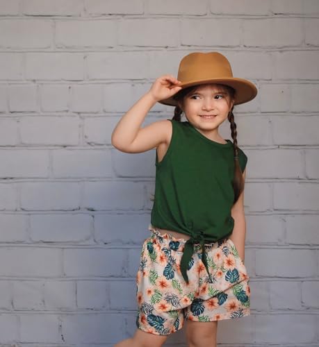 Image of Arshiner Girls Summer Outfits Hawaiian Shirt Beach Kids Clothes Spring Green Tanks Floral Leaf Short Sets Size 6