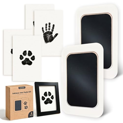 XGDMEIL Inkless Paw Print Kit for Dogs, Cats & Babies-Clean Touch Mess-Free Paw & Handprint Impression Keepsake-Memorial Gifts for Pet Lovers & New Moms-2 Inkless Pads&Black Wooden Frame