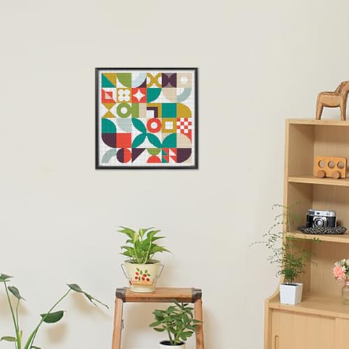 Image of FREEBLOSS 11CT Cross Stitch Kit Cross Stitch Craft Kit with Stitching Guide for Beginners Memphis Stamped Embroidery Set Crossstitch Wall Hanging Set 17.7x17.7inch