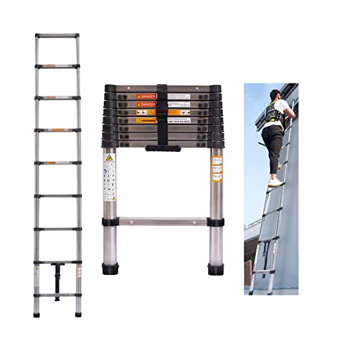 2.6m Teleskopleiter Ausziehleiter Edelstahlleiter für Wohnmobil/Dachboden/Büro/Warenhaus Mehrzweckleiter leicht zu tragen 150 Kg Belastbar