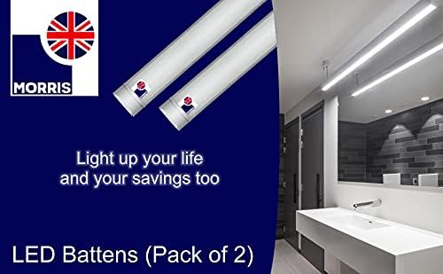 36w LED Batten Lights 4ft, 120cm, 6000k Daylight, IP20 LED Fluorescent Strip Light Fitting for Ceiling of Home & Office, Workshop & Garage Lighting, Pack of 2