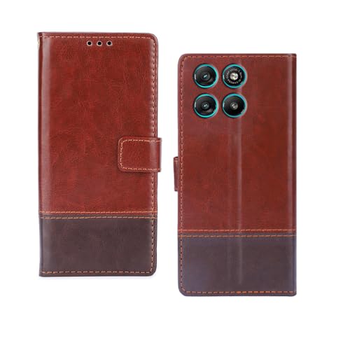Image of amazon basics Motorola G67 Power 5G Flip Cover | Card Pockets Wallet & Stand | Flip Cover for Motorola G67 Power 5G (Tan and Coffee)