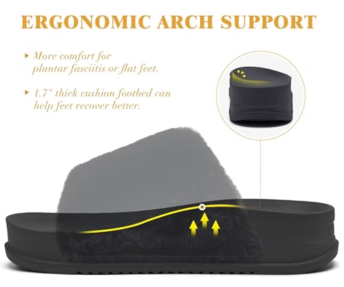 KuaiLu Women's Orthotic Slippers With Arch Support Soft Cushion Sandal Slippers for Woman Ladies Fashion Open Toe Faux Fur Platform Slipper Indoor Outdoor Size 6~124