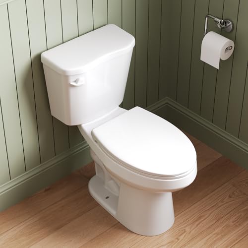 Image of 2-Piece Toilet 1.28 GPF Single Flush Elongated Chair Height Toilets MAP 1000g White 12 Inch Rough In Toilet Includes Soft Close Seat