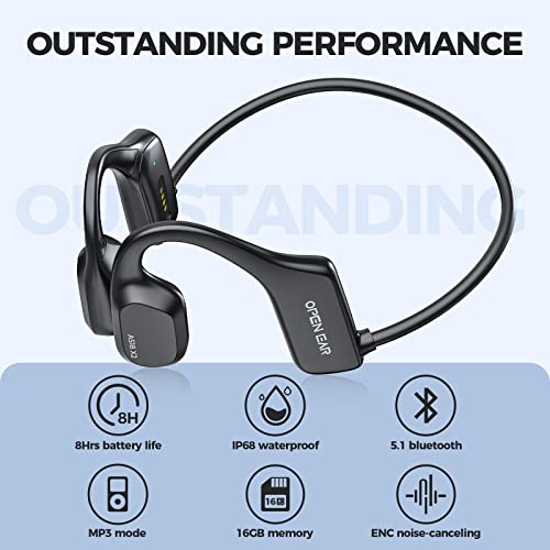 Bone Conduction Swimming Headphones, Wireless Bluetooth Earbuds Waterproof Open Ear Headphones Noise Cancellation Mic, Built-In 16Gb Ultra Light Headset For Swimming Running Sports Driving Fitness #TOP1