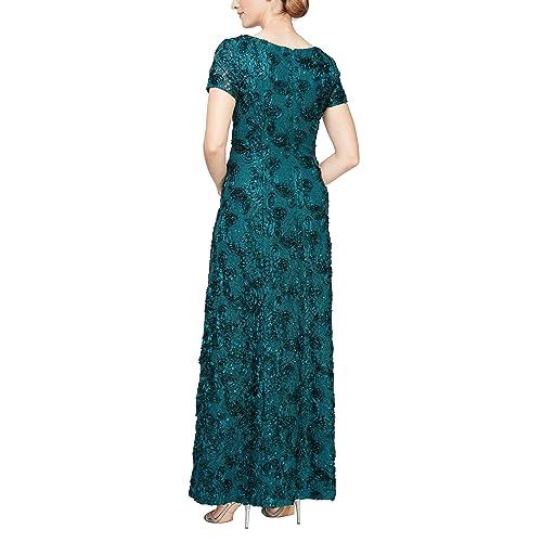 Image of Alex Evenings Women's Long Rosette Mother of The Bride Dress with Short Sleeves