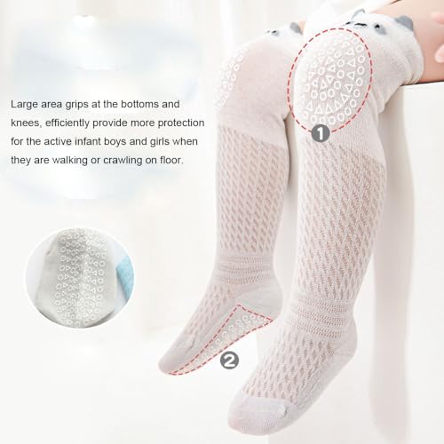 Sywwlov Baby Toddlers Knee High Non Slip Socks Newborn Infant Mesh Thin Crawling Stockings Girl Boy Anti Skid Cartoon Socks4