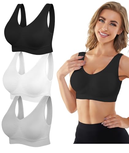 Image of YADIFEN Womens Sports Bras, 3 /4 /6 Pack Wireless Comfortable Seamless Sleep Yoga Sports Bras for Women with Removable Pads