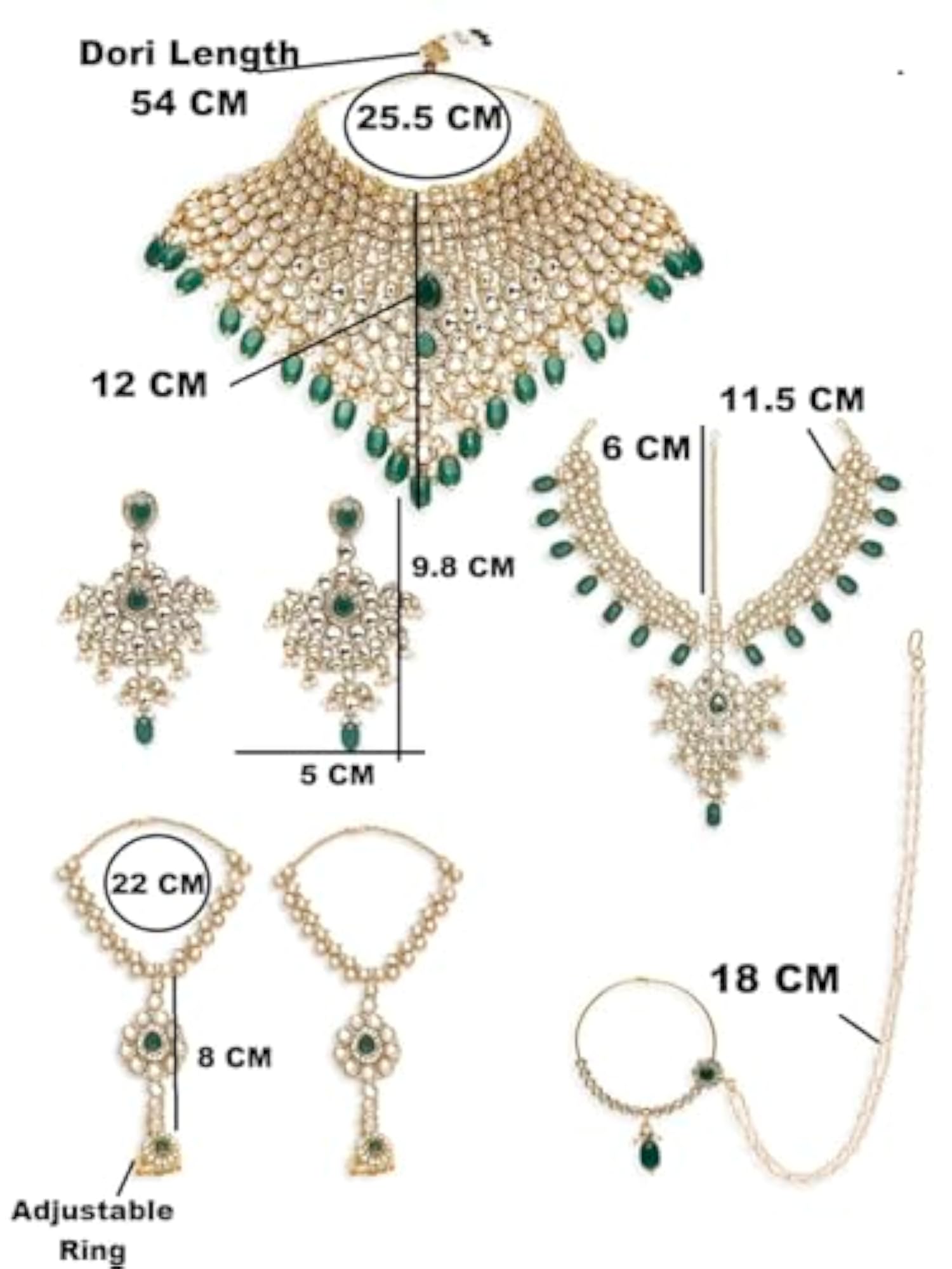 Jewellery Green Kundan Jadau 5 Piece Bridal Wedding Set