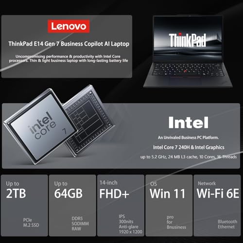 Image of Lenovo ThinkPad T14 Intel Core Ultra 5 225U Business AI Laptop, 24GB 1TB