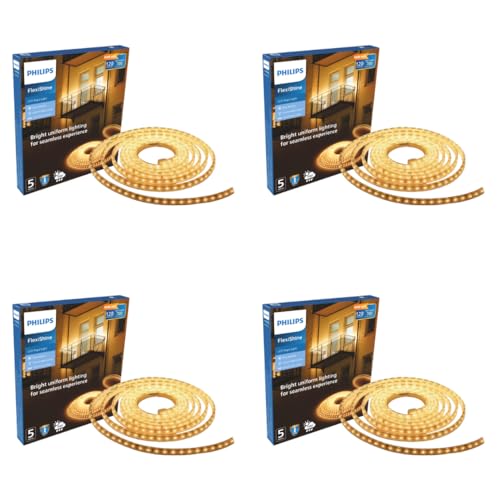 Image of PHILIPS FlexiShine LED Strip Light 5M | 8 Watt per Meter | 120 LEDs /m | IP65 Waterproof LED Rope Light for Outdoor Balcony Garden Pathway Lighting | Flexible Decorative Lighting | Warm White Pack of 4