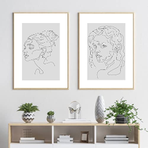 Affiches Abstraite Femme Visage 60x80cm Toile Minimaliste Grise