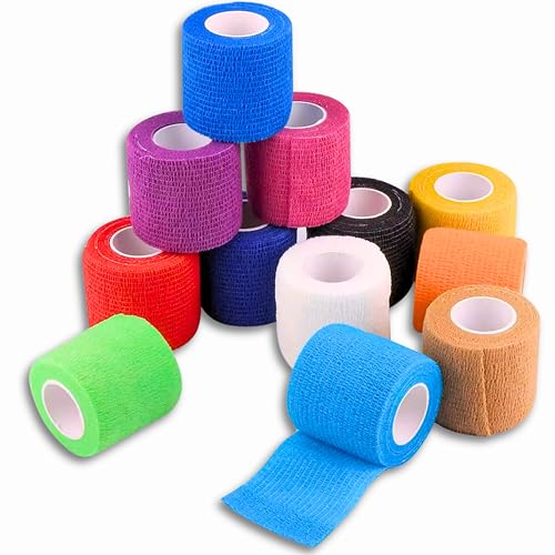 Utopikoo® Venda Cohesiva Elastica Autoadhesiva. Tape Crossfit 12 Rollos 5 cm. x 4,5 m. Vendas Autoadhesivas - Vendaje de Esparadrapo deportivo Autoadhesivo -Cinta Adhesiva Dedos Mano (Surtido)