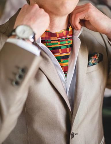 Image of Barry.Wang Ascot Ties Cravat Tie Men Paisley Plaid Scarf Self Tie Pocket Square Cufflinks Set Wedding Party
