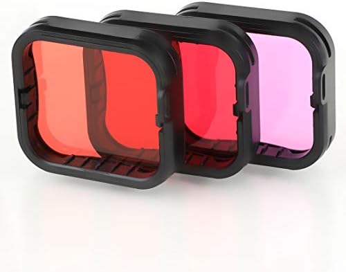Underwater Camera Dive Filters for GoPro Hero 5, 6 and 7 Black Super Suit Waterproof Housing Case in Red, Light Red, and Magenta, Professional Color Correcting Photography Accessory