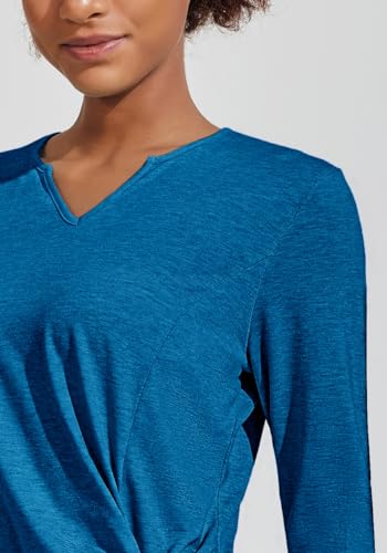 Pinspark Camisetas femininas de manga comprida para treino, gola V, frente torcida, caminhada, ioga,